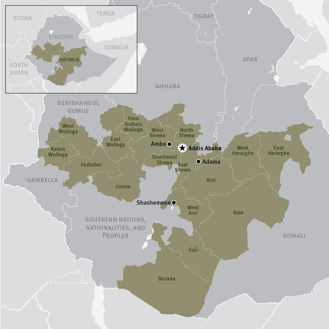 mapa оромия w Etiopii