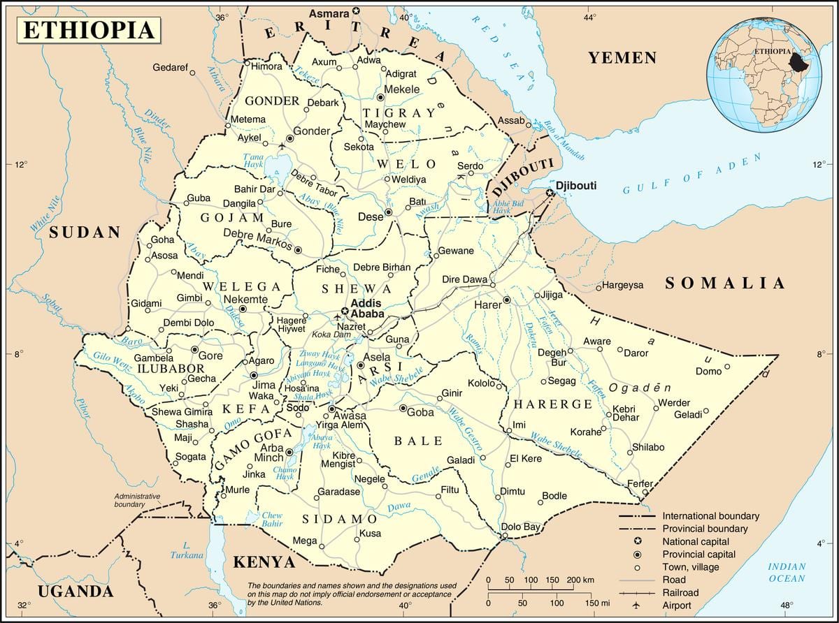 aktualna mapa Etiopii