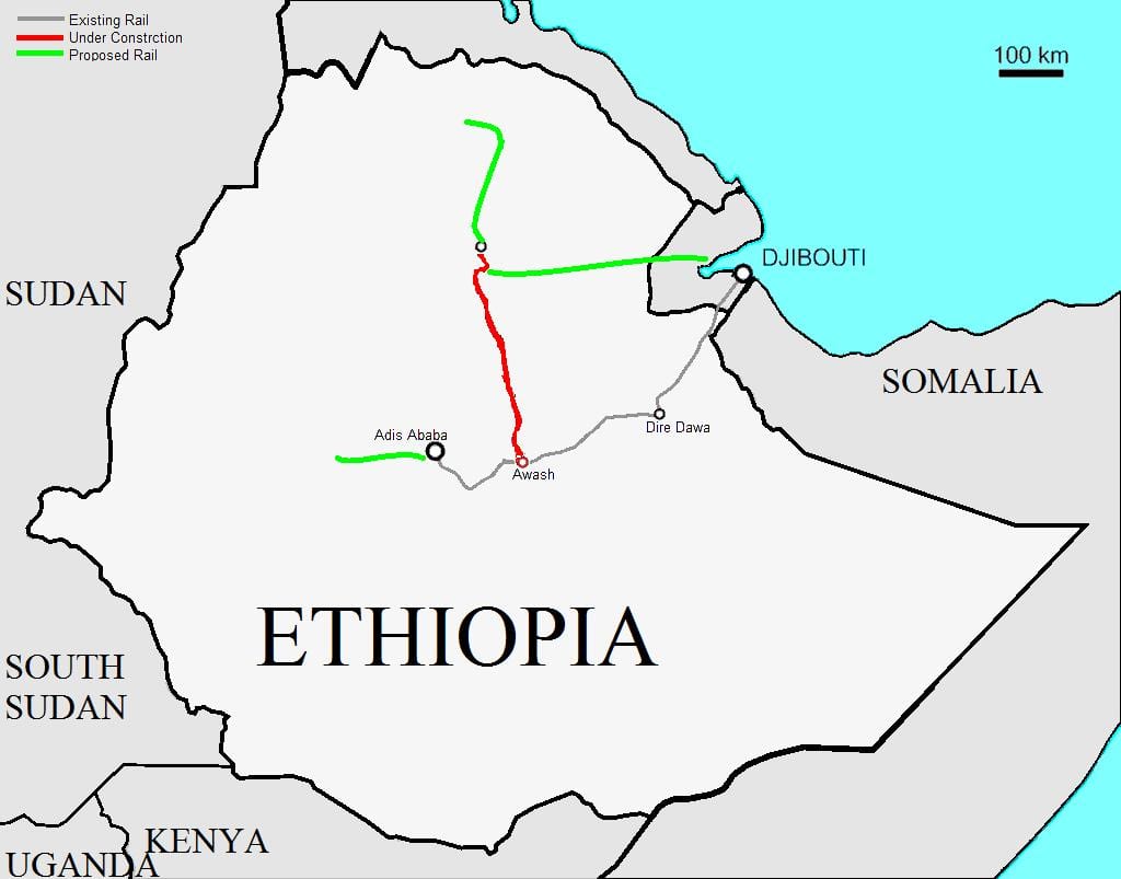 Etiopii kolejowej mapie