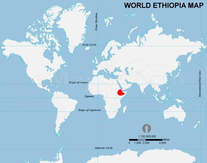 lokalizacja na mapie świata Etiopia