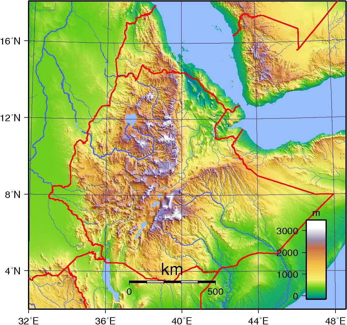 Topograficzna Etiopii mapie