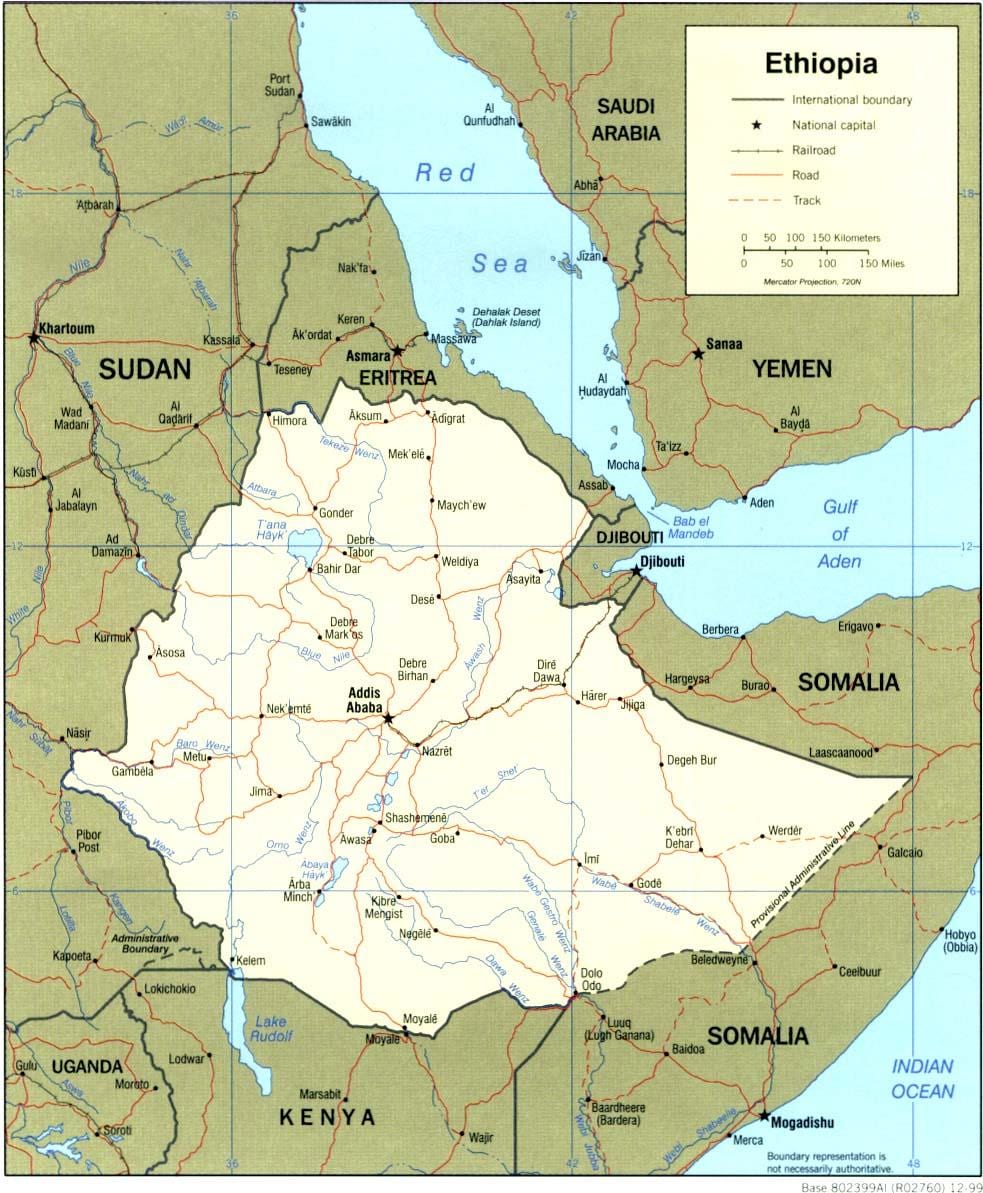 geograficzna mapa Etiopii