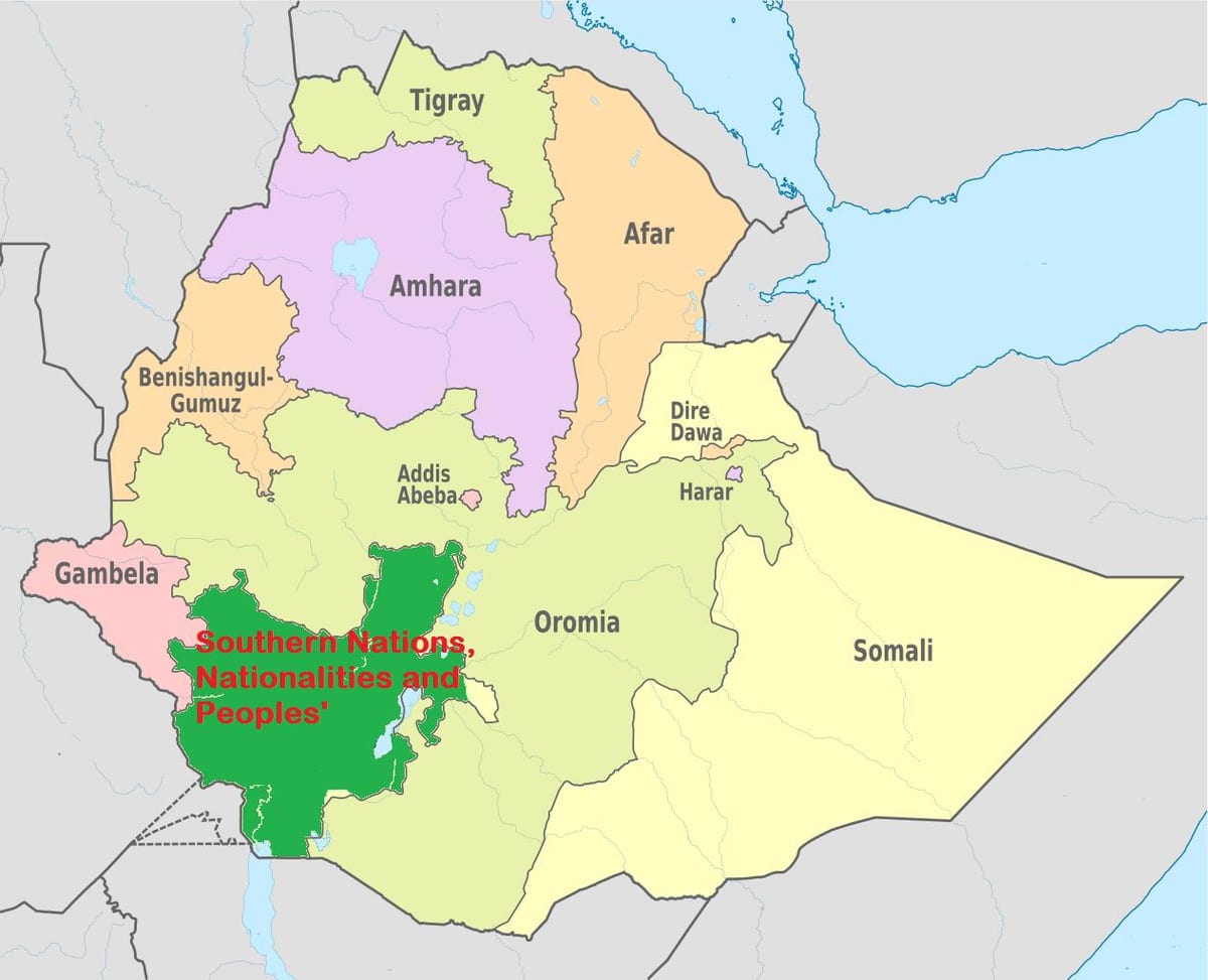 mapa шнню Etiopii