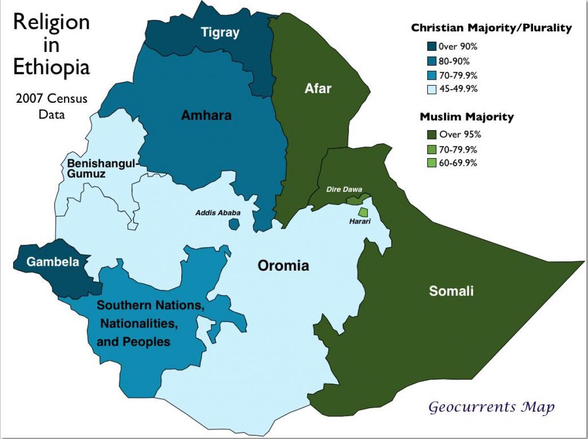 mapa religią Etiopii 