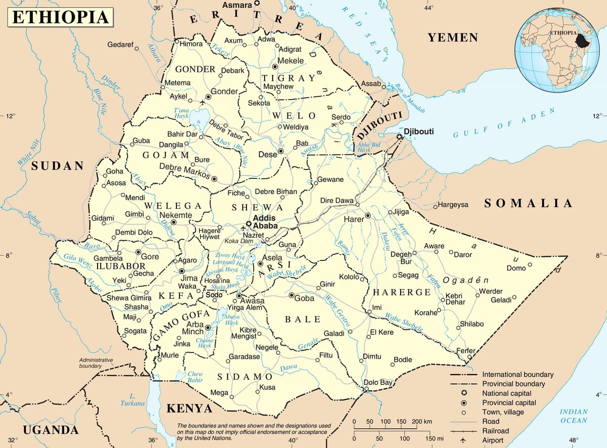 polityczna mapa Etiopii