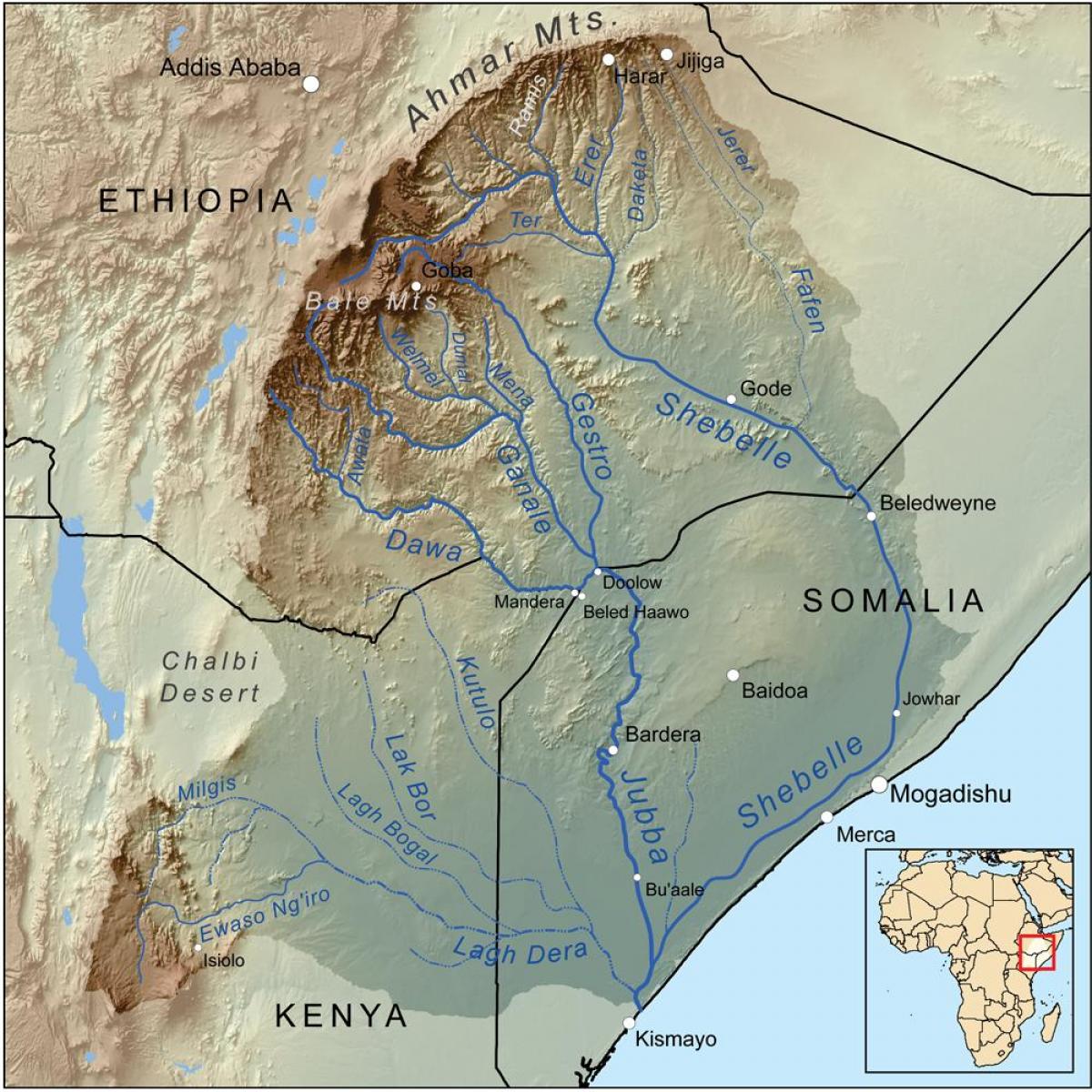 mapa Etiopii rzeki